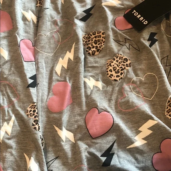torrid Gray Lounge Shorts with Pink Hearts, Leopard Spots & Black Lightning - Picture 2 of 4